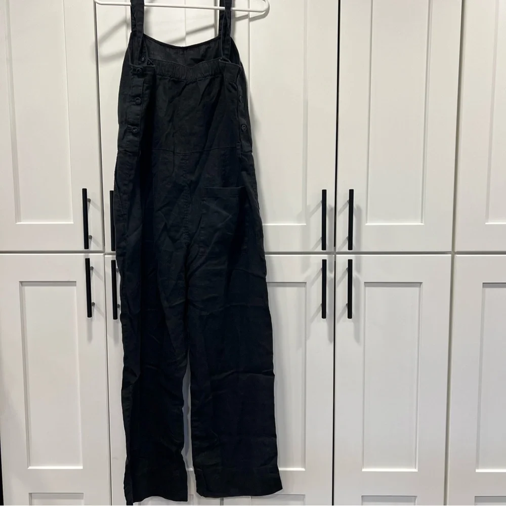 Everlane Square Neck Crop Flax Linen Overall Jumpsuit Size 6 Washed Black